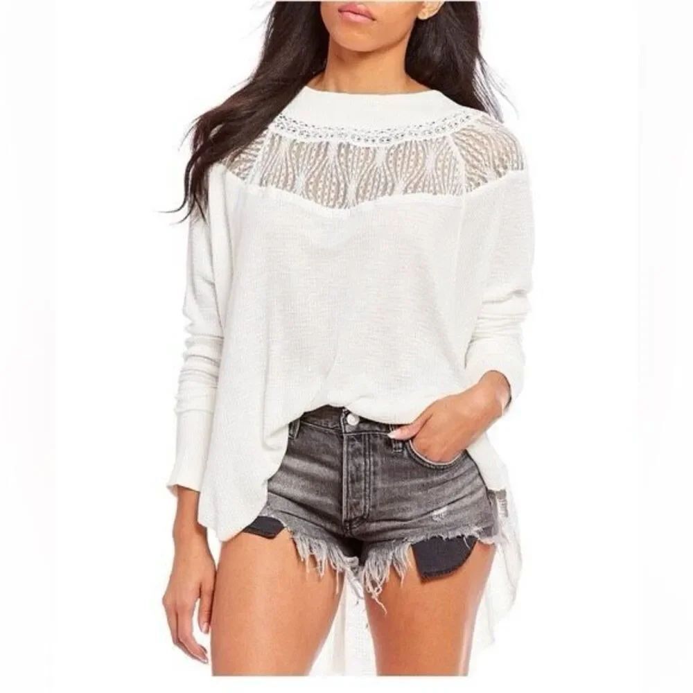 Free People Spring Valley white Thermal Top lace insert size XS